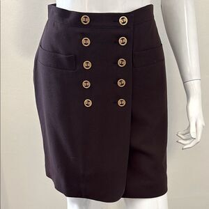 Vintage Sonia Rykiel Chocolate Midi Skirt w Double Breasted Style Gold Buttons
